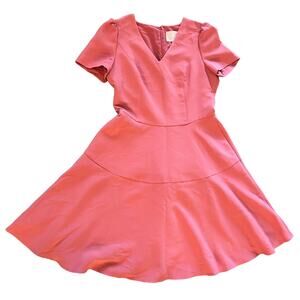 Gal Meets Glam Rosetta Pink Kate Fit & Flare Dress V-Neck Puff Sleeve Size 10